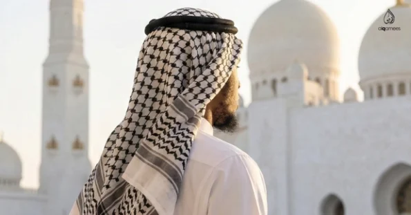 man wearing traditional shemagh and agal with white thobe
