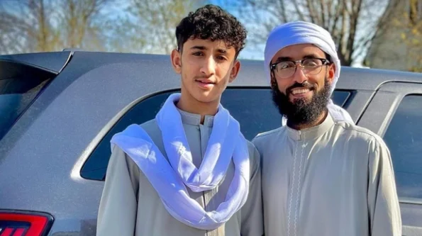 Family eid celebration with white shemagh
