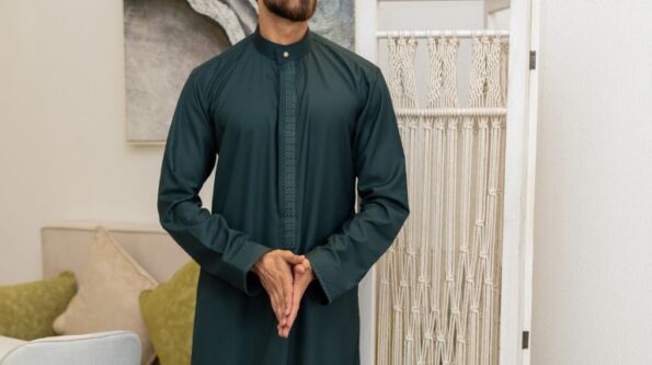 elegant Eid outfit for men featuring white thobe