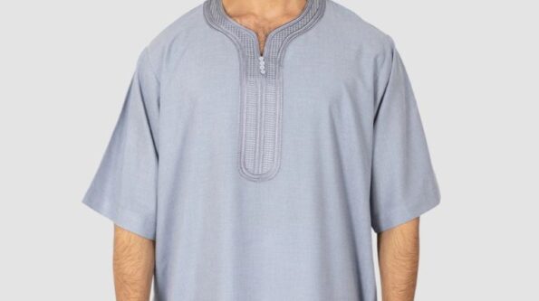 modern dark men’s jalabiya with clean structured placket