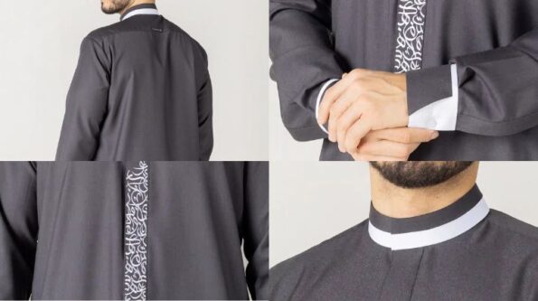 modern thobe collar detail combining tradition and tailoring