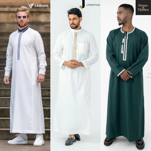 modern thobe worn in Western city environment from different brands