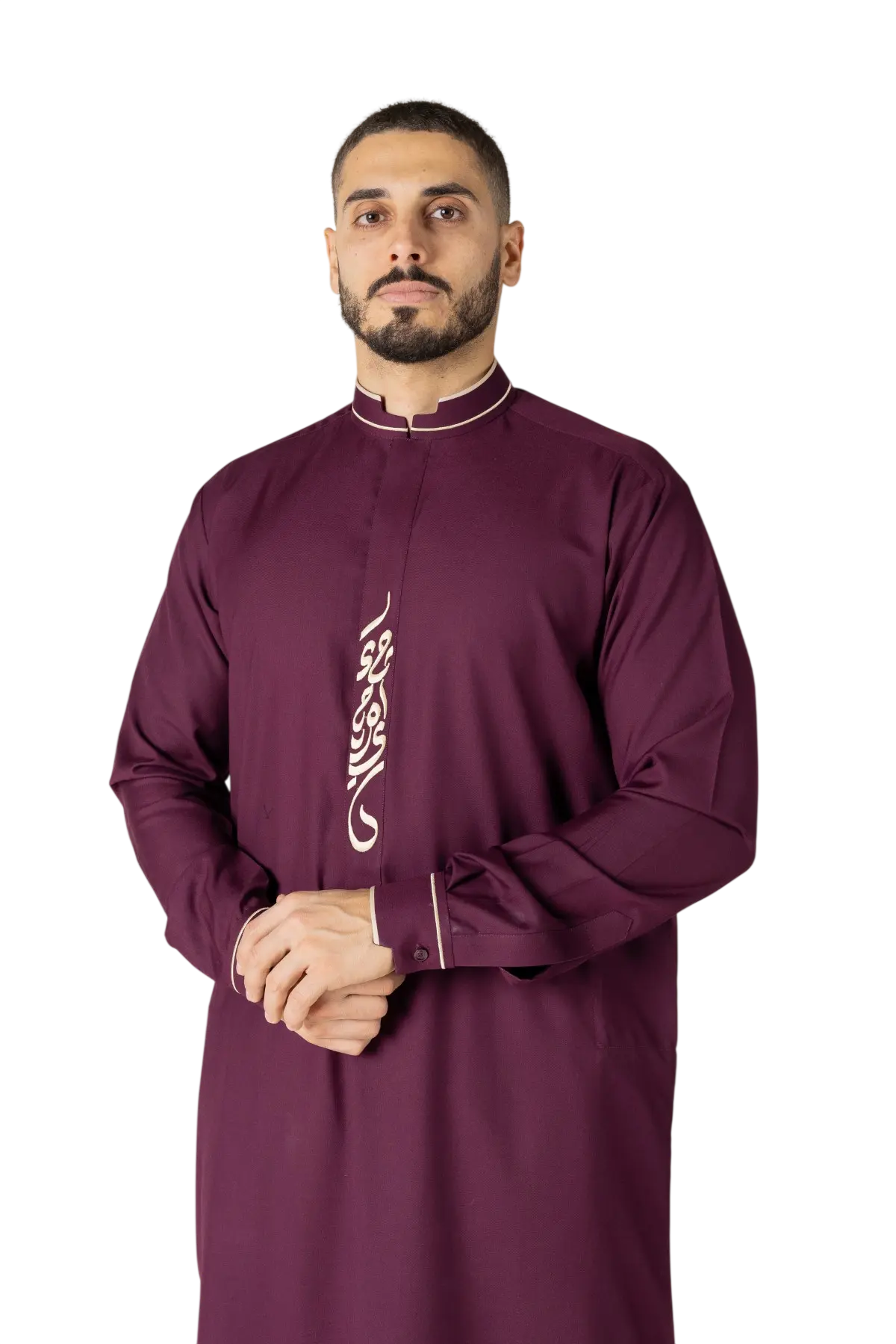 Fort deep maroon calligraphy thobe full product view