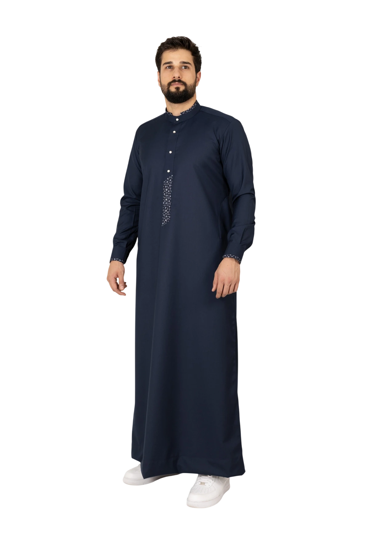 Neptune deep navy printed placket thobe full product view